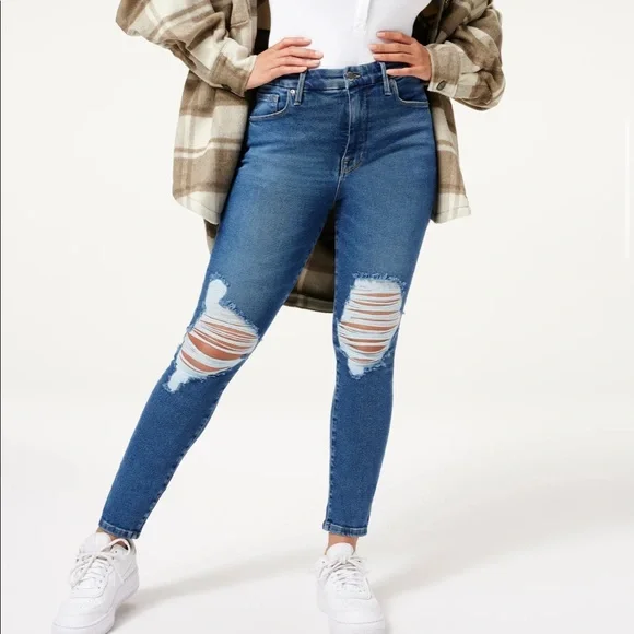 GOOD AMERICAN GOOD WAIST CROP SHADOW POCKETS | BLUE632 SIZE 15 - Picture 1 of 4